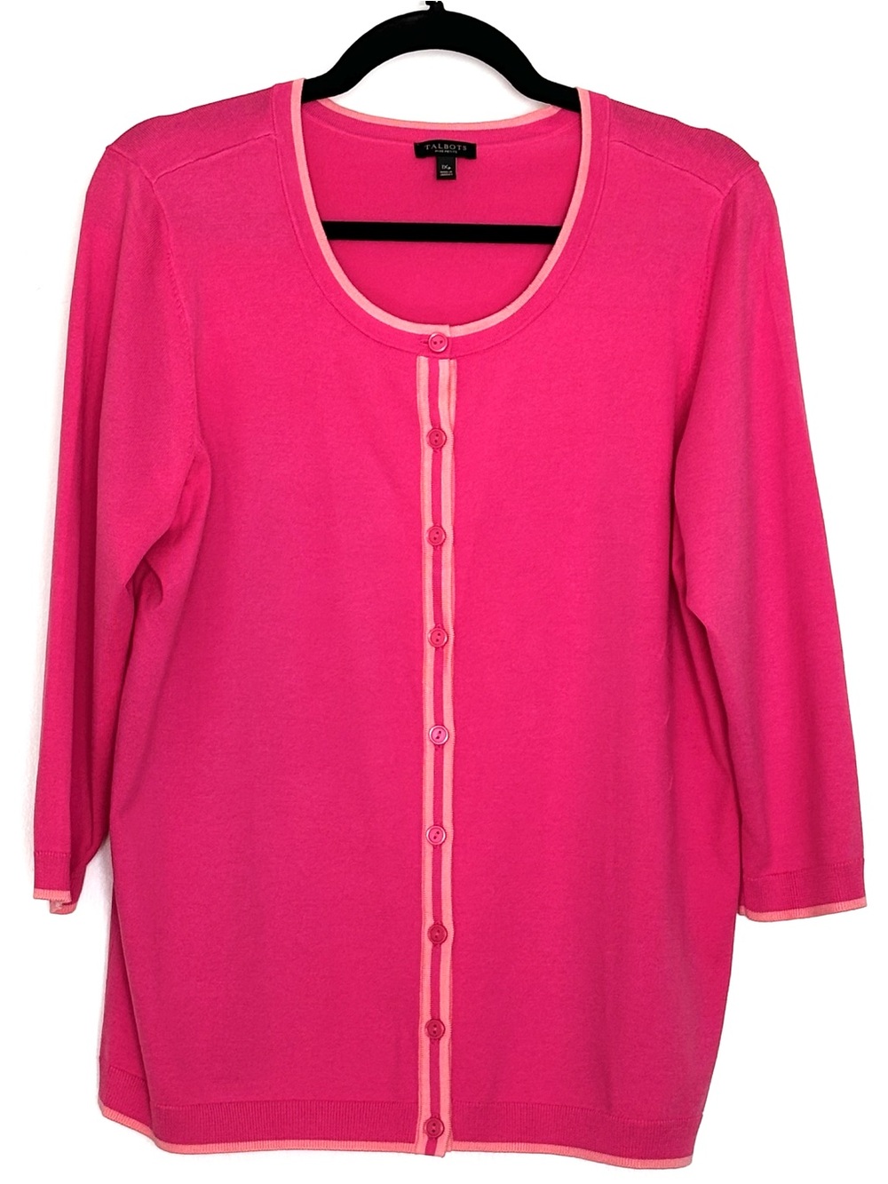 Talbots Charming Cardigan Bi-Color Tipped Fuchsia Peach Size 1XP